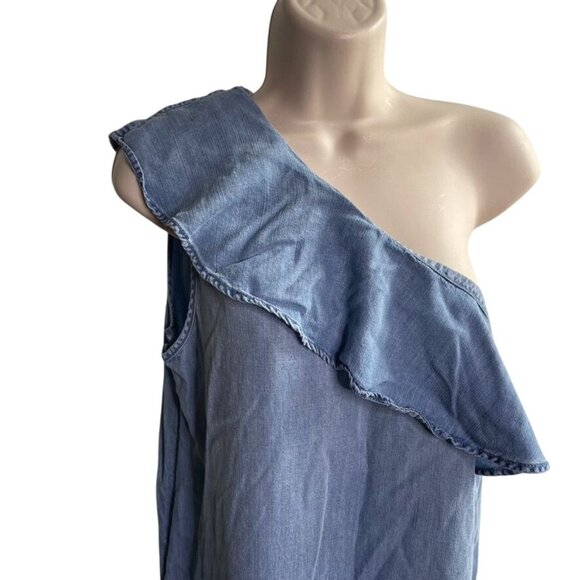 One Off Shoulder Denim Dress With Ruffle Trim Sid Zipper Closure c Size Small - Picture 3 of 7